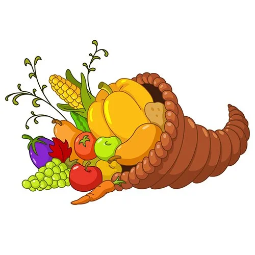 Цветной вариант раскраски рог изобилия овощи