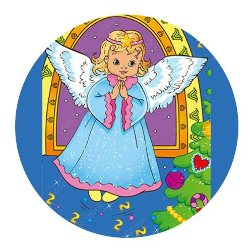 Цветной вариант раскраски рождественский ангелок