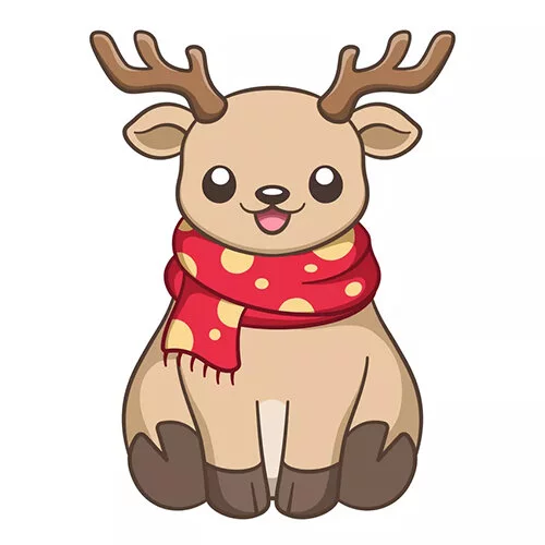 Цветной вариант раскраски рождественский олень каваи