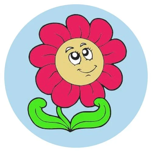 Цветной вариант раскраски ромашка цветочек смотрит в небо