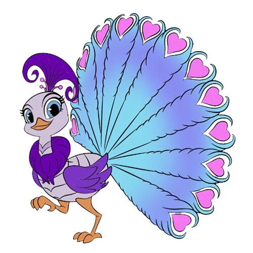 Цветной пример раскраски ройя павлин