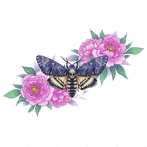 Цветной вариант раскраски роза и бабочка в них