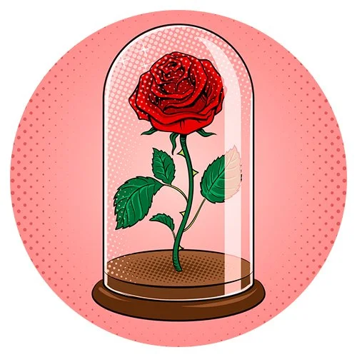 Цветной вариант раскраски роза под стеклянным куполом