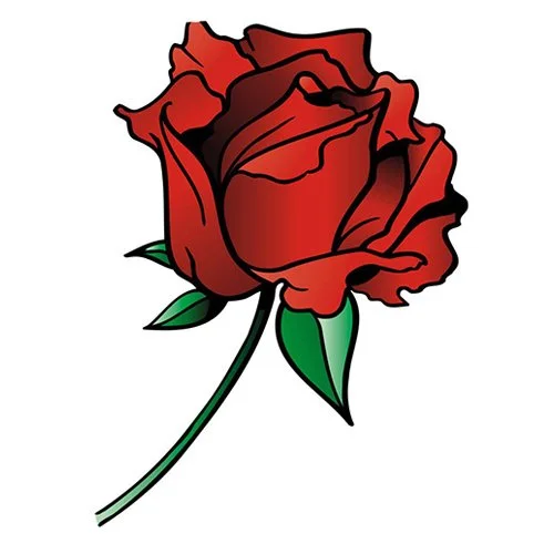 Цветной вариант раскраски розочка на ножке