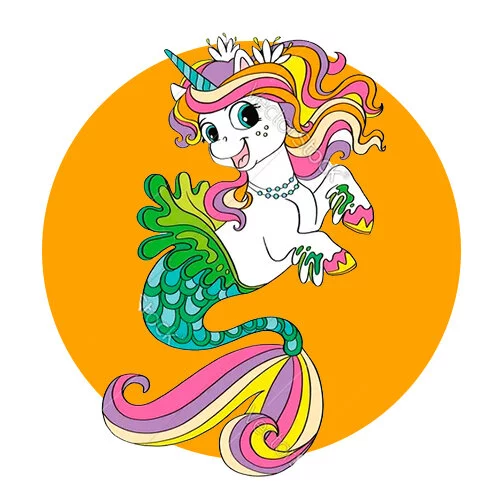 Цветной вариант раскраски русалка-единорог красивая