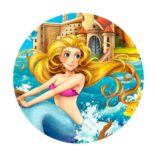 Цветной вариант раскраски русалка на берегу