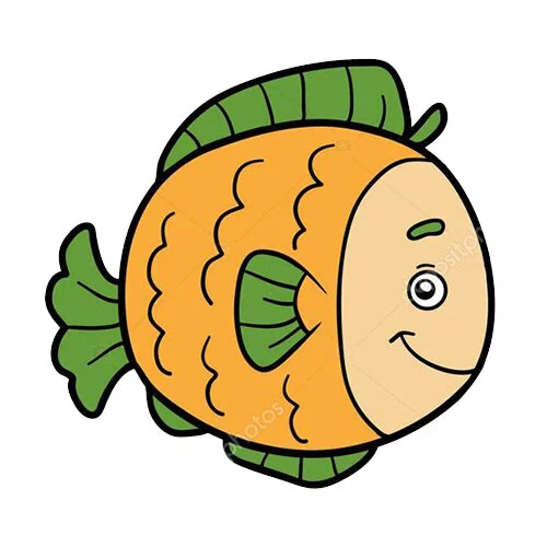 Цветной пример раскраски рыбка для детей в детский сад