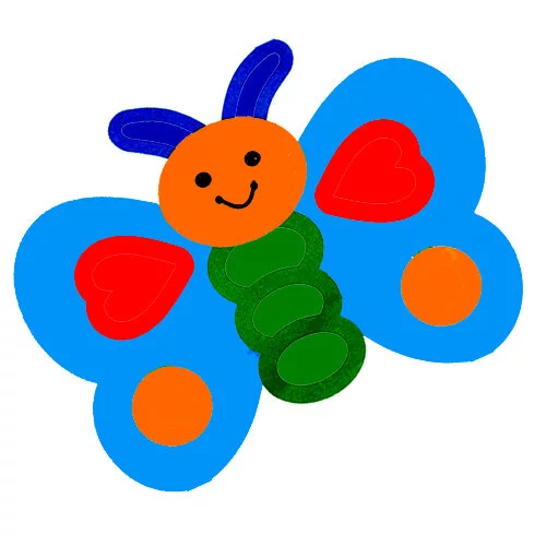 Цветной пример раскраски с цветным контуром бабочка