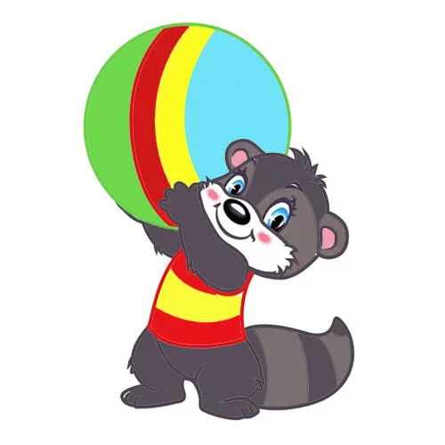 Цветной вариант раскраски с цветным контуром енот