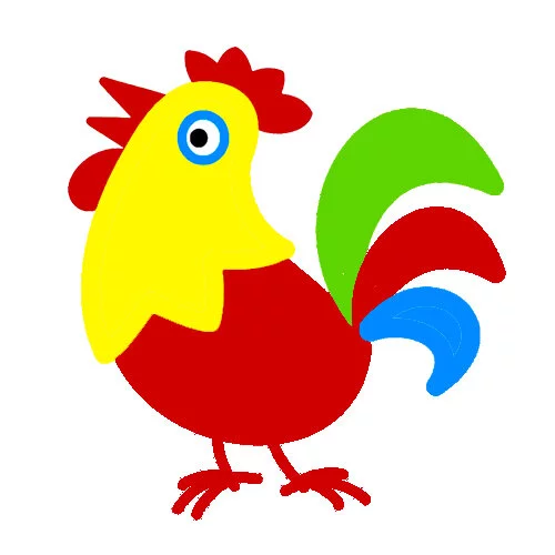 Цветной пример раскраски с цветным контуром петух