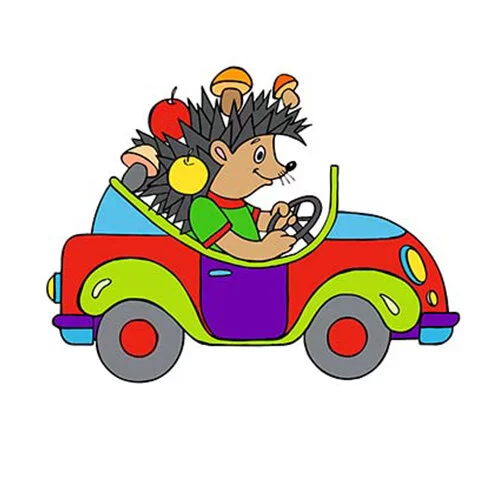 Цветной вариант раскраски с цветным образцом ежик