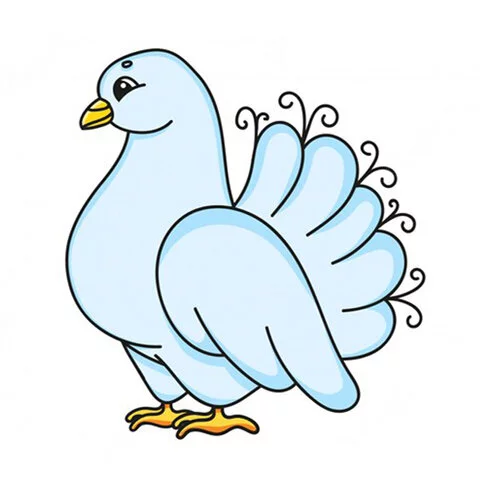 Цветной вариант раскраски с цветным образцом голубь