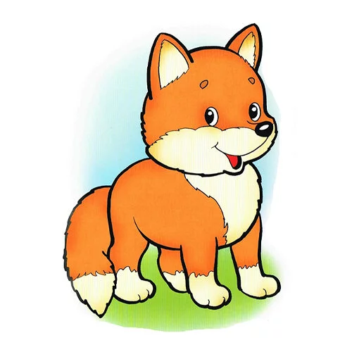 Цветной вариант раскраски с цветным образцом лисичка