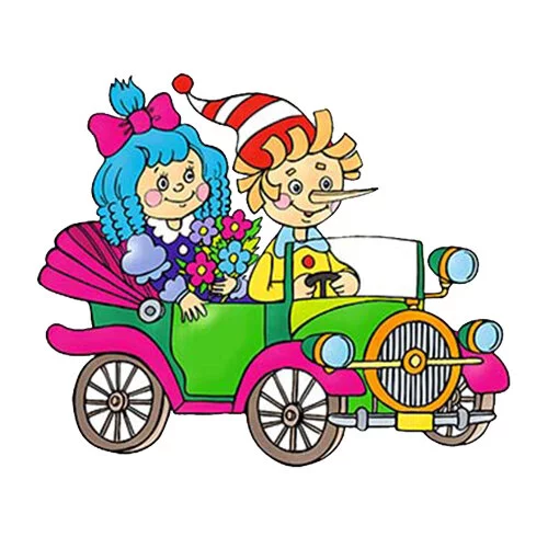 Цветной вариант раскраски с цветным образцом мальвина и буратино