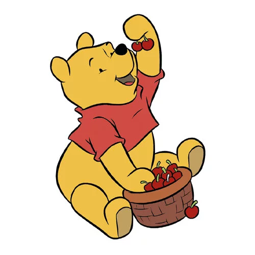 Цветной вариант раскраски с цветным образцом винни пух