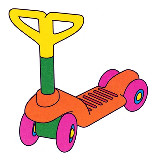 Цветной вариант раскраски самокат