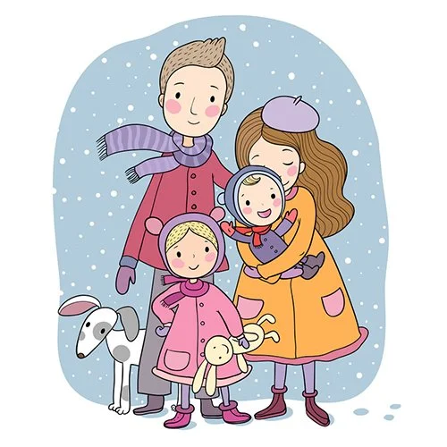 Цветной пример раскраски семья на осенней прогулке