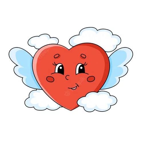 Цветной вариант раскраски сердечко в облаках