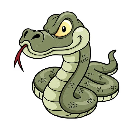 Цветной вариант раскраски серьезная змея мальчик