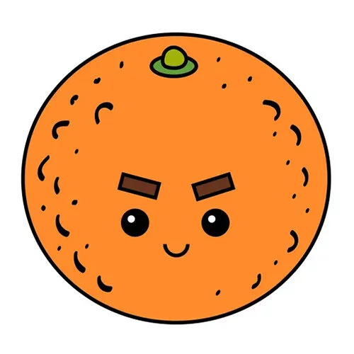 Цветной вариант раскраски серьезный апельсин