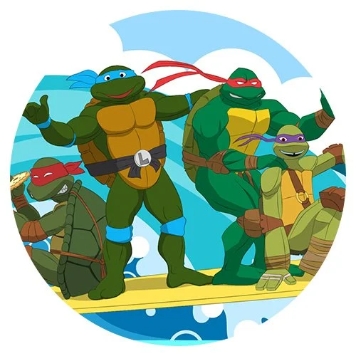 Цветной вариант раскраски серфингист черепашки-ниндзя