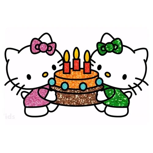 Цветной вариант раскраски сестры хелло китти с тортом