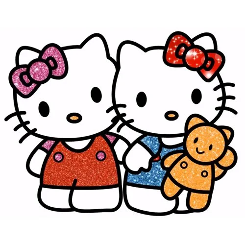 Цветной вариант раскраски сестры с мишкой хелло китти