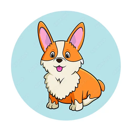 Цветной вариант раскраски щенок корги ушастый