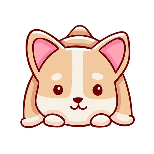 Цветной вариант раскраски щенуля корги