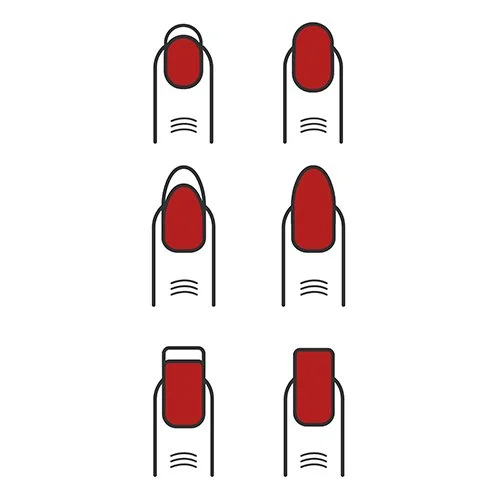 Цветной вариант раскраски шесть форм ногтей