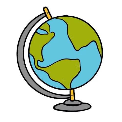 Цветной вариант раскраски школьный глобус