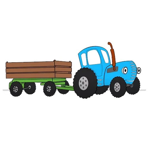 Цветной вариант раскраски синий трактор едет домой