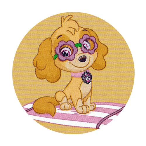 Цветной вариант раскраски скай сидит на коврике