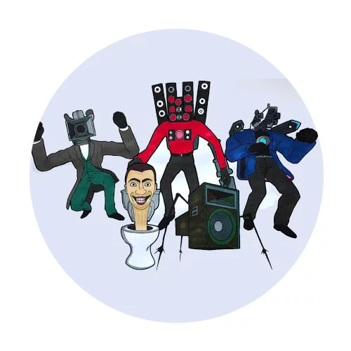 Цветной вариант раскраски скибиди туалет вместе