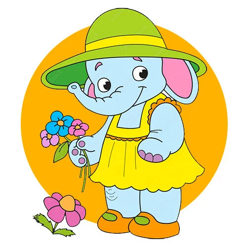 Цветной вариант раскраски слон хозяйка