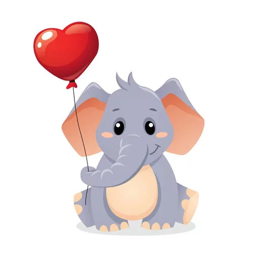 Цветной вариант раскраски слон с воздушным шариком