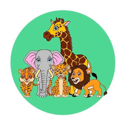 Цветной вариант раскраски слон среди диких животных