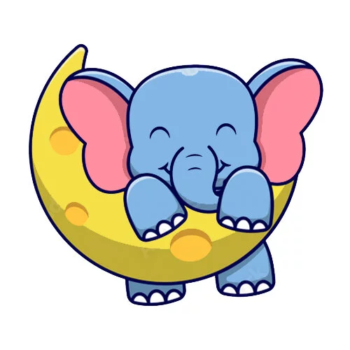 Цветной вариант раскраски слоник на луне