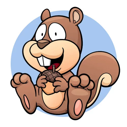 Цветной пример раскраски смешная белка с орехом