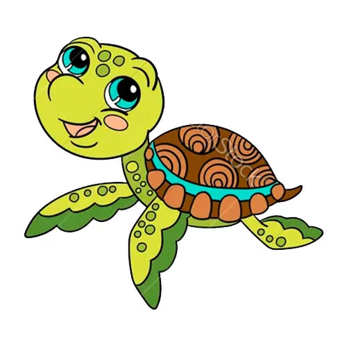 Цветной вариант раскраски смешная черепашка
