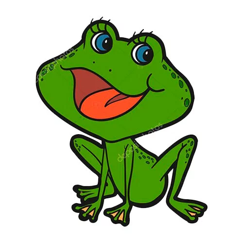 Цветной вариант раскраски смешная лягушка