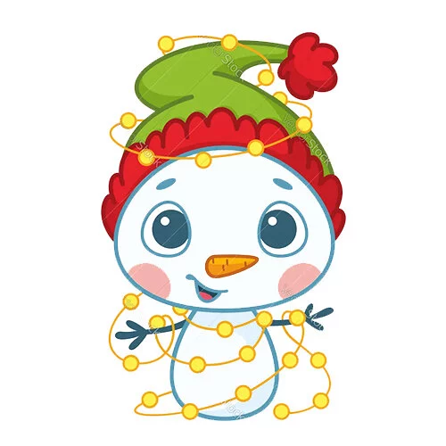 Цветной вариант раскраски снеговик каваи