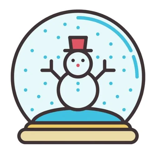 Цветной вариант раскраски снеговик в стеклянном шаре