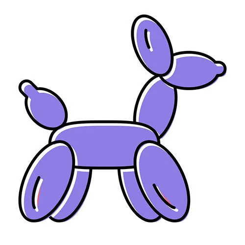 Цветной вариант раскраски собачка из воздушных шаров