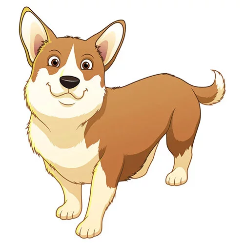 Цветной вариант раскраски собачка корги