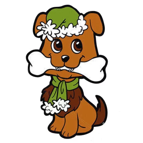 Цветной вариант раскраски собачка новогодняя в шапке