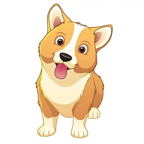 Цветной вариант раскраски собака корги