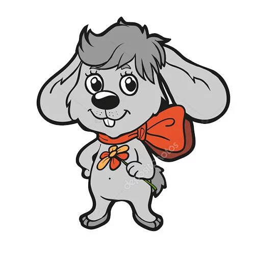 Цветной пример раскраски собака с бантом