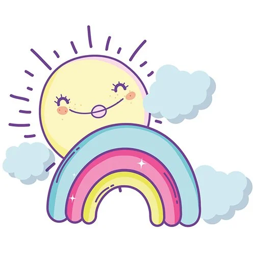 Цветной вариант раскраски солнышко за радугой