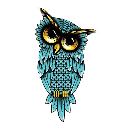 Цветной вариант раскраски сова голову повернула